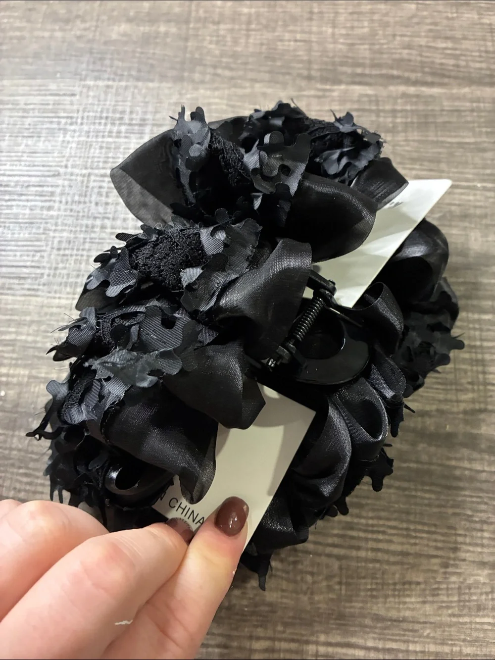 Black Floral Fabric Hair Claw Clip